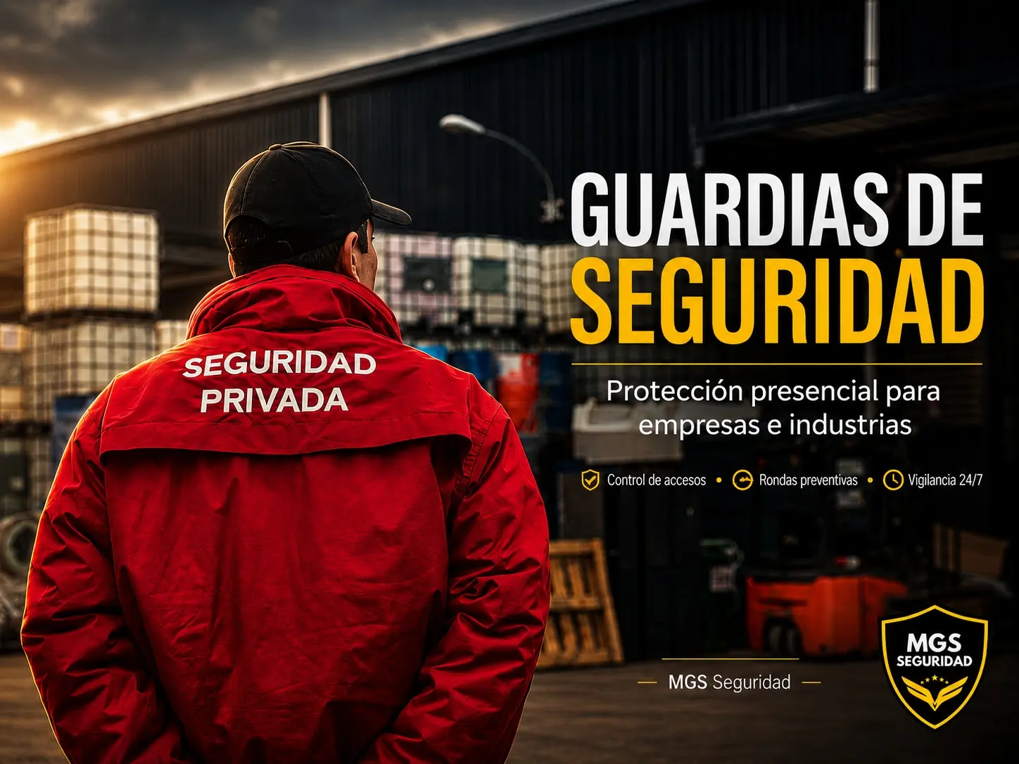 Guardia de seguridad privada MGS en instalación industrial